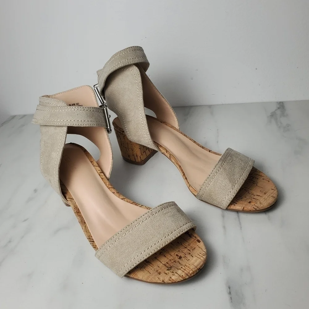 Sears faux suede ankle strap cork heel sandals - Picture 6 of 6